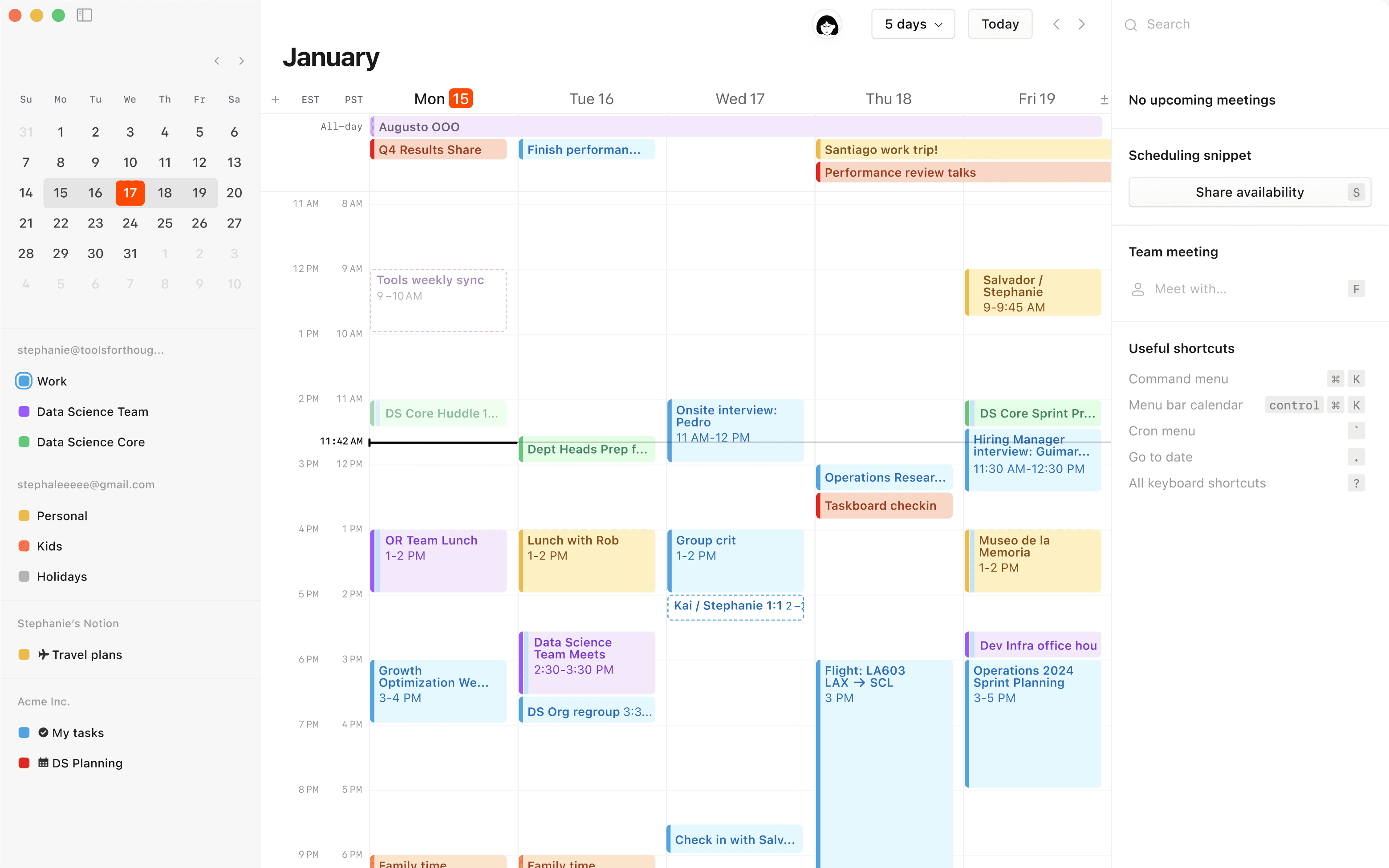 Una captura de pantalla de Notion Calendar en el ordenador